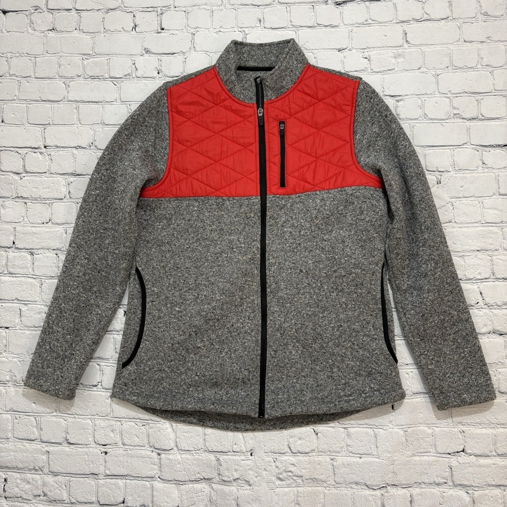Zyia Active Jacket Sweater Women's Gray Fleece Red Quilted Full Zip Size Large